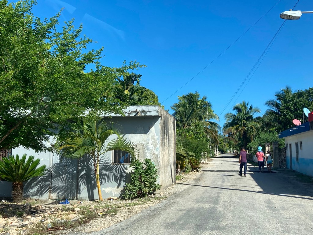 Smalle weg 180 met grijs huis en veel groen. 