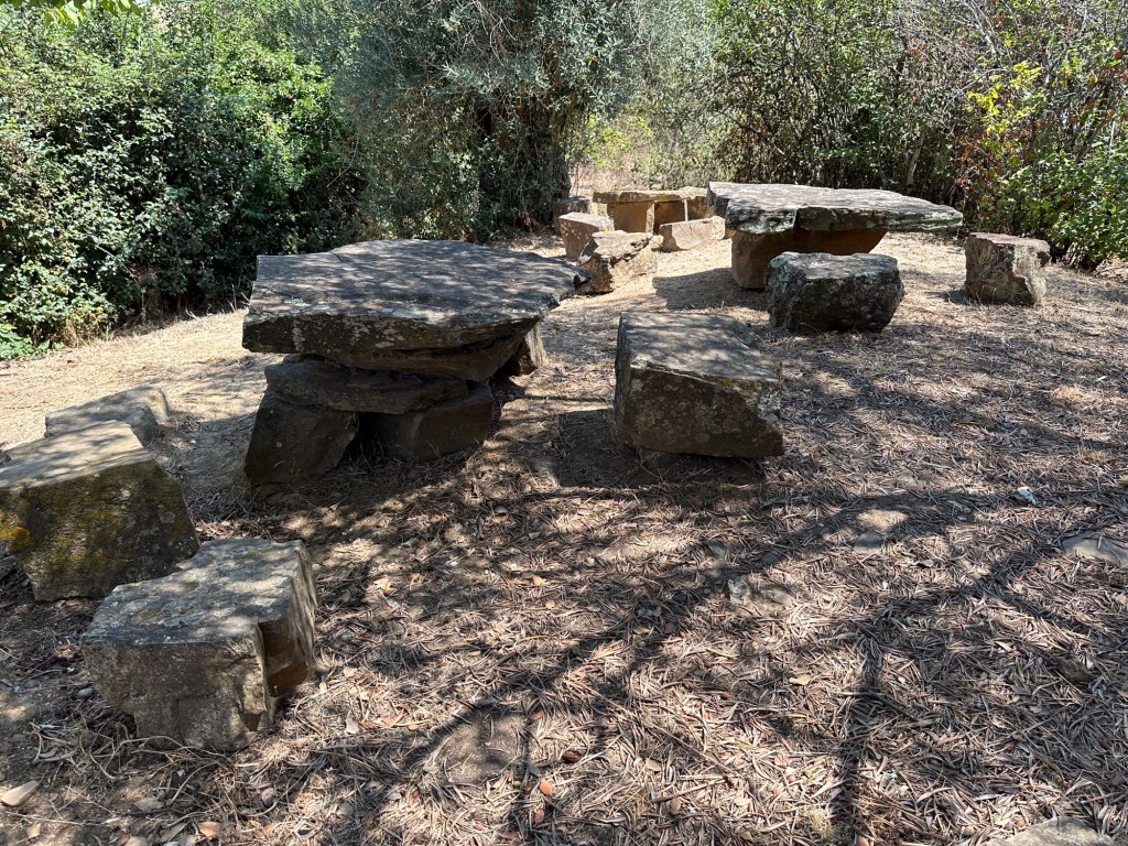 Picnic plaats met stenen tafels in Fonte do Azinha