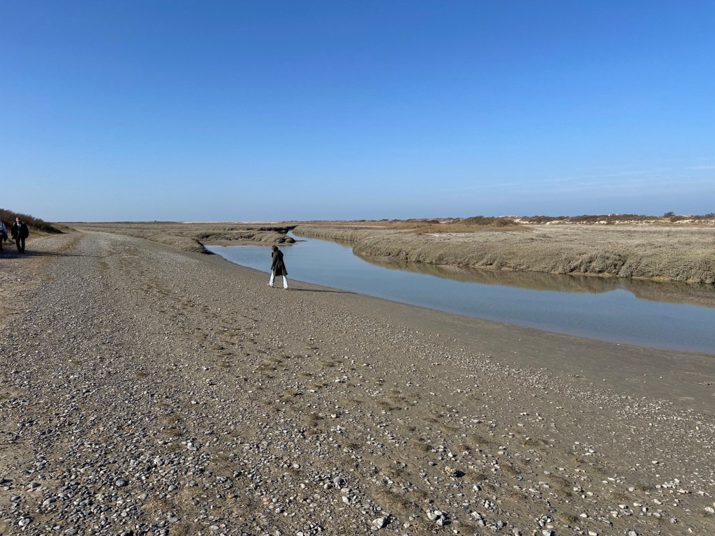 Waterloopje met keienstrand bij eb