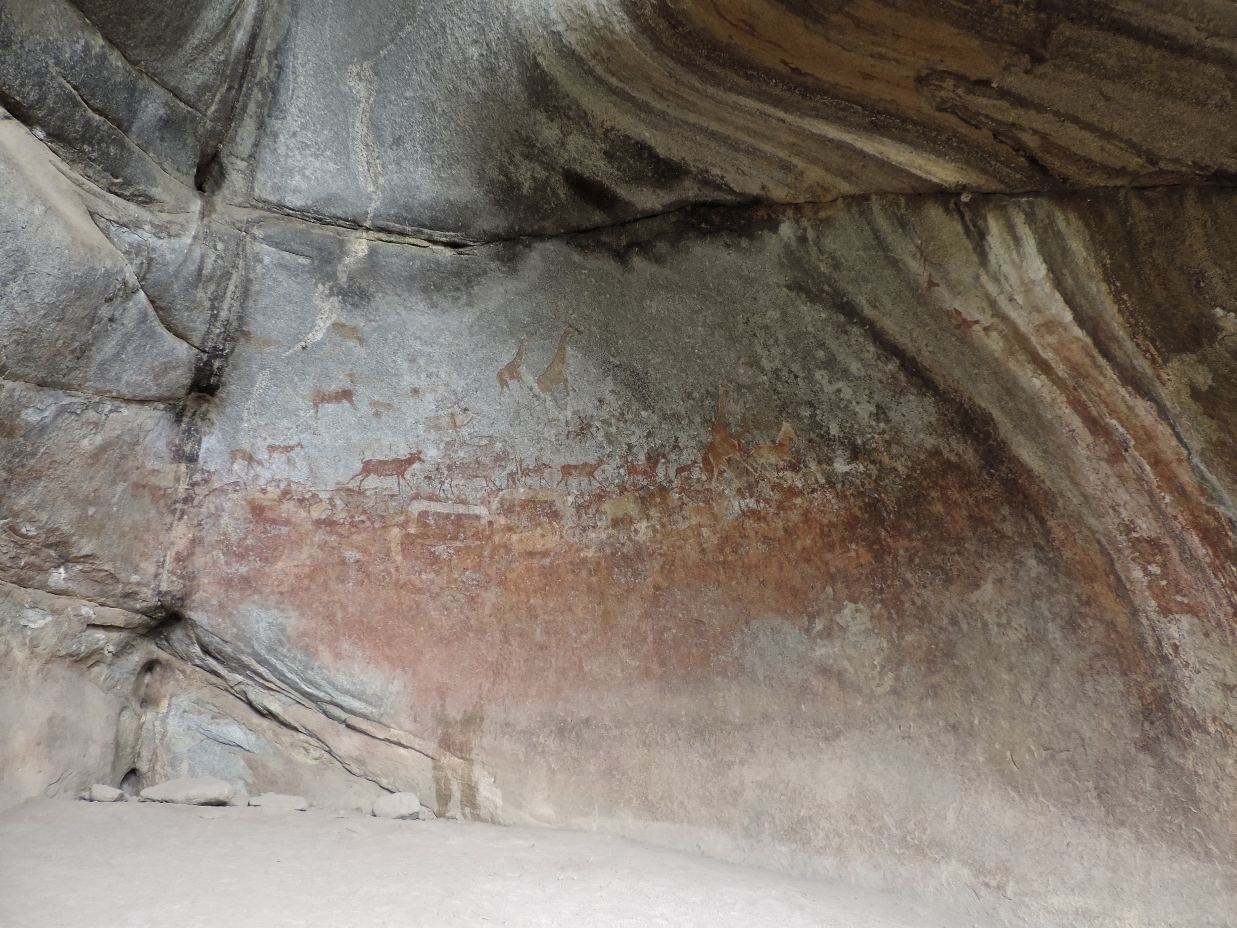 Open grot met rotstekeningen van dieren.