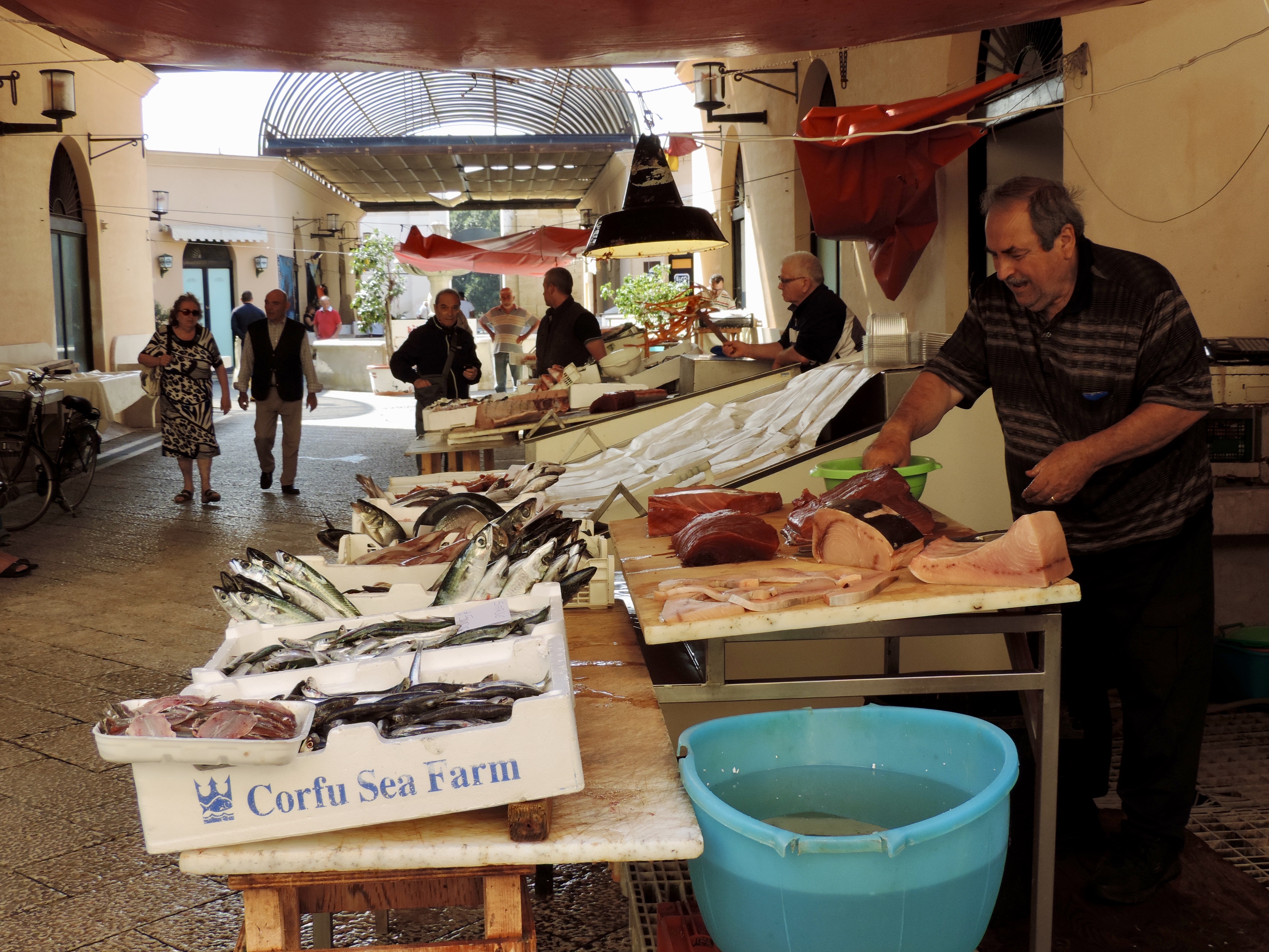 Uitgestalde vissen in overdekte markt van Marsala.