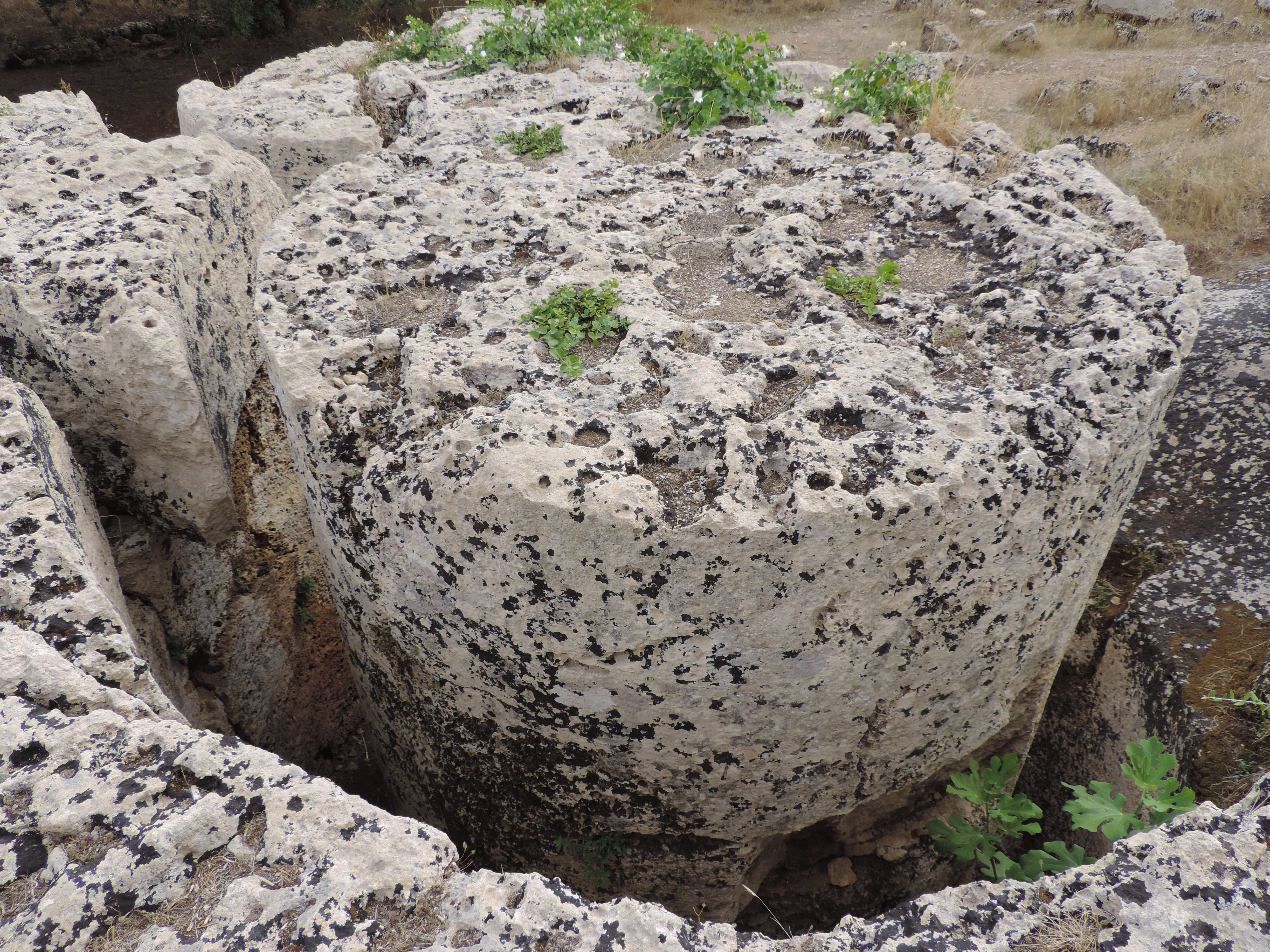 Stuk rots, deels rond uitgehouwen.