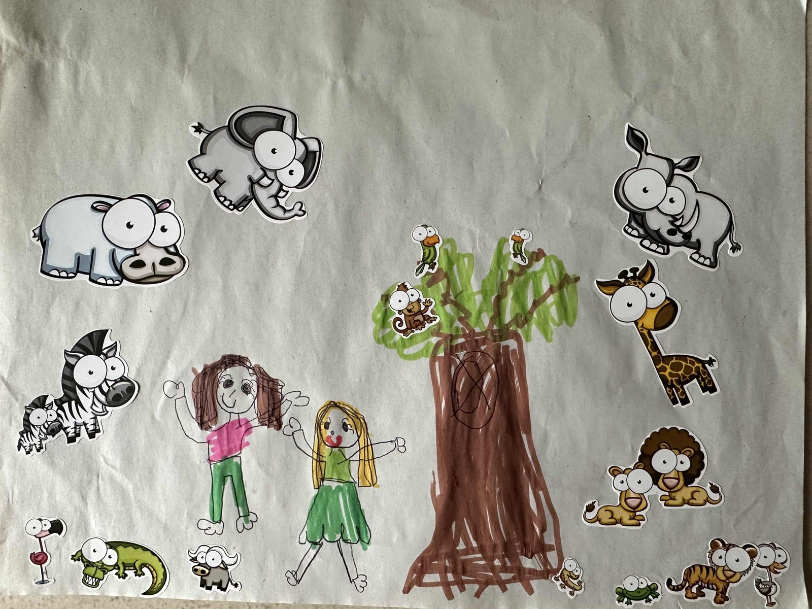 Red Mountain Lodge: kindertekening met Afrikaanse dieren. 