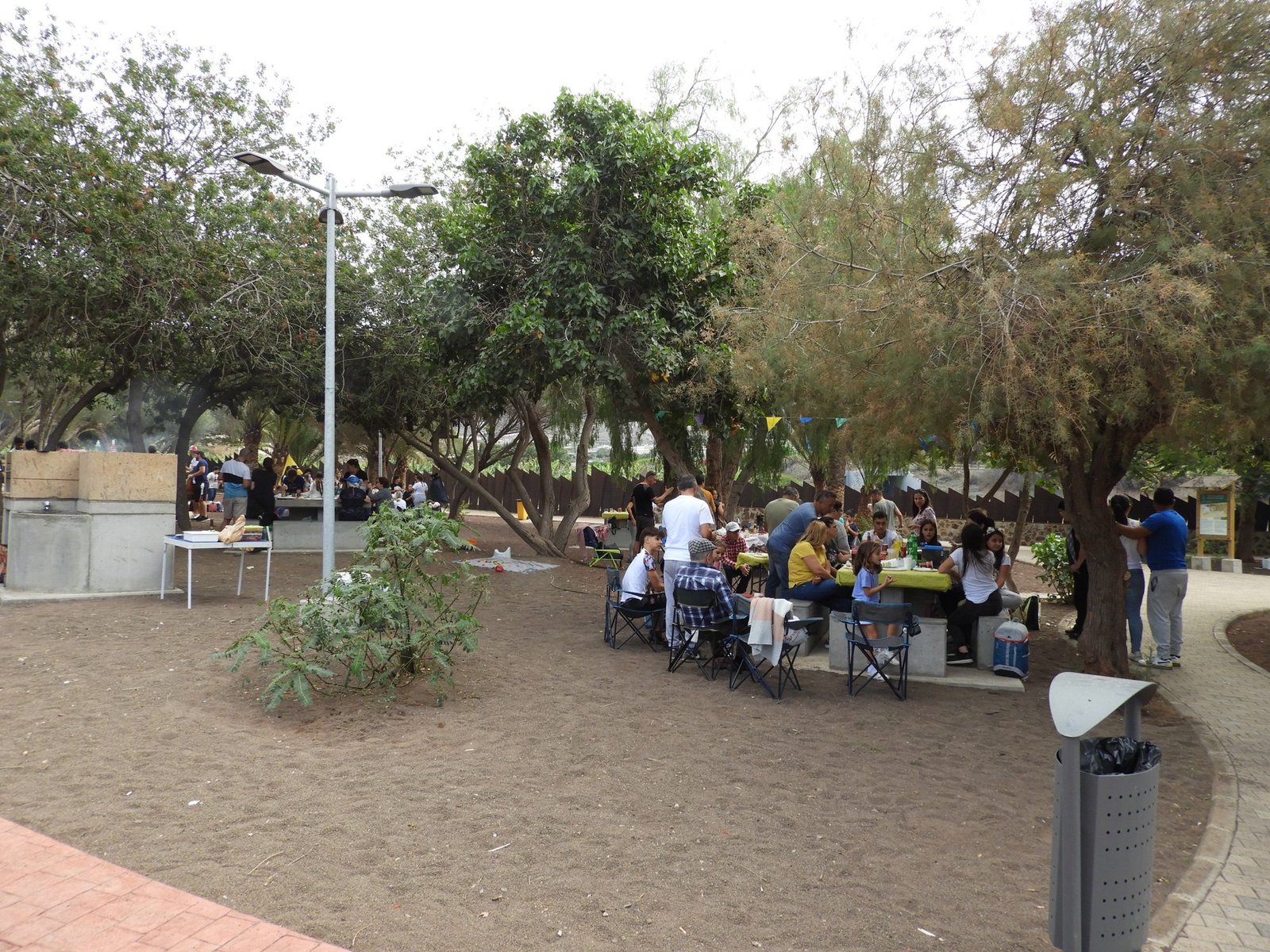 Mensen picknicken in parkje.