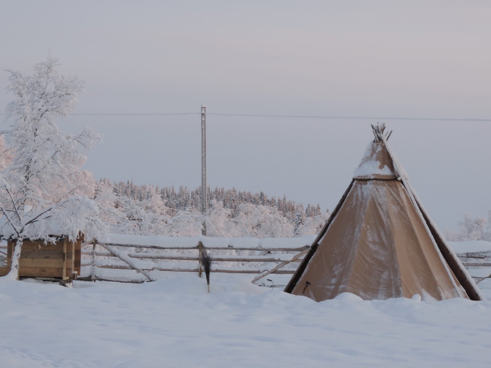 Teepee in de sneeuw.