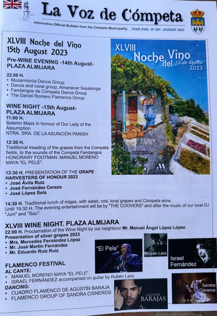 Affiche met aankondiging van festiviteiten voor de Noche del Vino. 