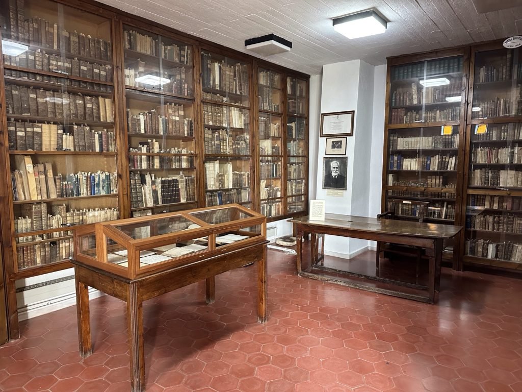 Bibliotheek met twee muren vol oude boeken in Milies