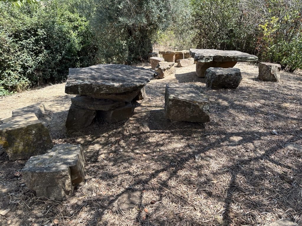 Picnic plaats met stenen tafels in Fonte do Azinha
