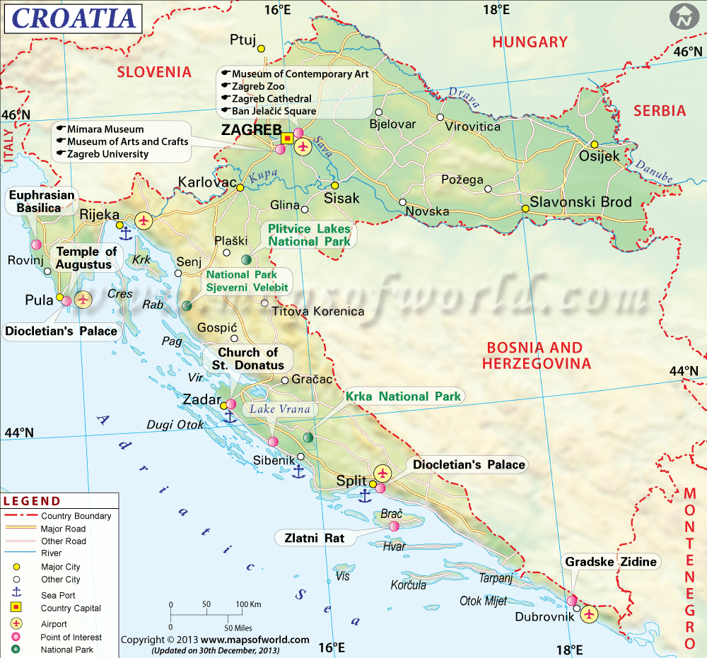 Kaart van Kroatië. 