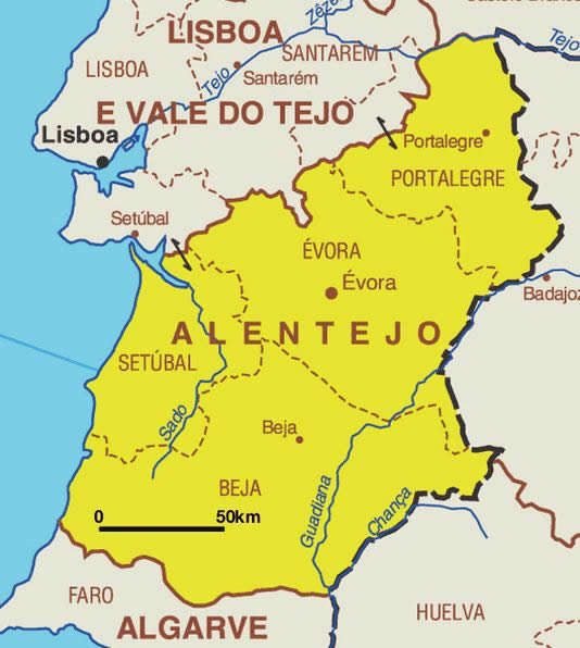 Kaart van Além do Tejo.
