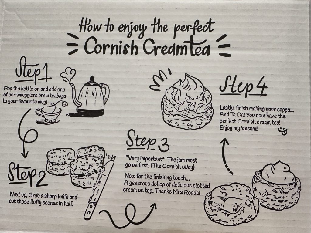 Het recept van Cornish Cream Tea met tekeningen afgebeeld.