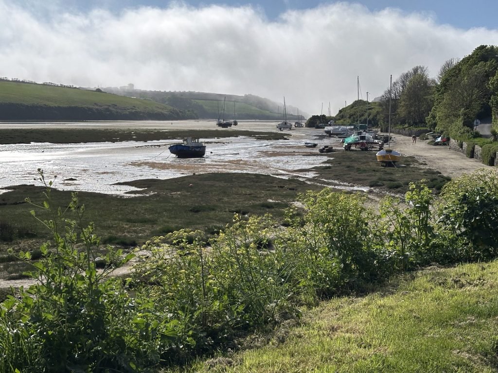 De Gannel Rivier in Newquay, Cornwall bij eb